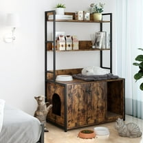 Litter Box Enclosure with Storage Shelves, Hidden Cat Litter Box Enclosure Furniture with 2 Doors and Scratch Pad, Large Indoor Wooden Cat Sanctuary House Cabines