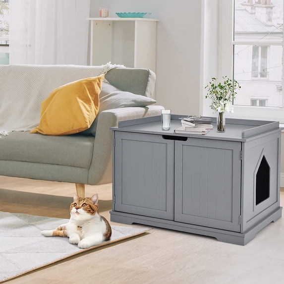 Litter Box Enclosure with Double , Hidden Washroom Cabinet Storage for Large Cats, Modern Pet Furniture