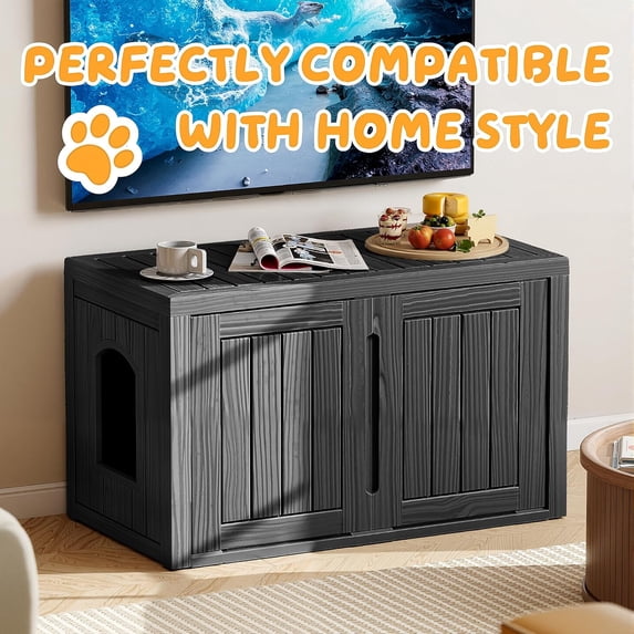 Litter Box Enclosure with Side Table, Hidden Litter Furniture Cabinet for Indoor Outdoor Use