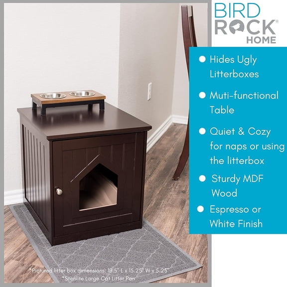 Litter Box Furniture Enclosure - Hidden Litter House with Hinged Door, Nightstand, Side Table & Pet Crate, Indoor & Outdoor Wood Cabinet for Small Cats and Dogs - Espresso