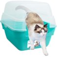thumbnail image 1 of Litter Box, Large Foldable  Hooded  Litter Box with Transparent Lid (Teal), 1 of 6