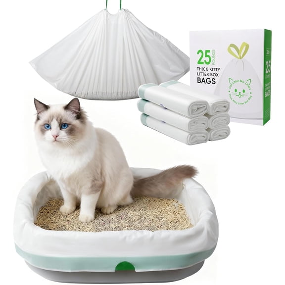 Litter Box Liners Large (37" x 18") - Thick Leak-Proof Drawstring Bags for Easy Clean Up, Litter Pan Liners Kit (24)