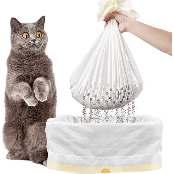 Litter Box Liners with Drawstring Jumbo Cat Litter Bags Sifting Design 14 Count