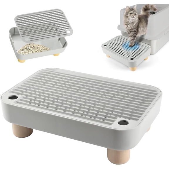 Litter Box Ramp, Cat Steps/Stair for Litter Box, Litter Catcher with Filter Function and Non-Slip Rubber Feet, Suitable for Small and Elderly Cats
