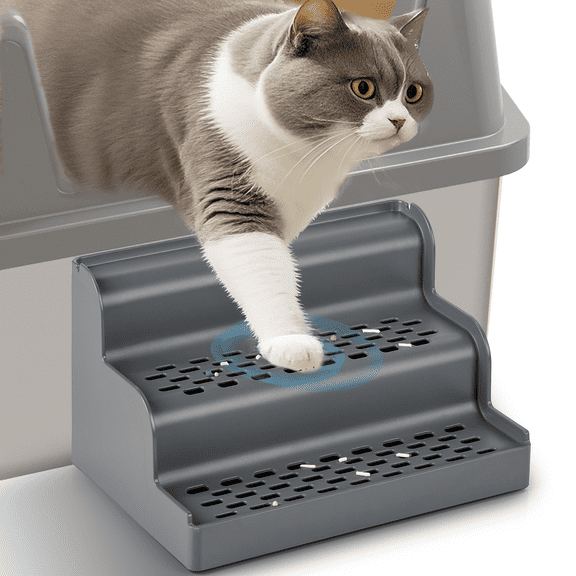 Litter Box Step (Gray), 9.8"x6.9"x5.9" Litter Box Ramp/Catcher with Dual Step Design, Anti-Tracking, Easy to Clean Cat Ramp for Older Cats and Small Cats