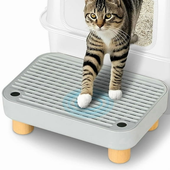 Litter Box Step, Ramp/Catcher with Wooden Base, Anti-Tracking & Easy to Clean, Ideal for Small Elderly Cats