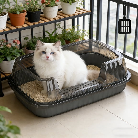 Litter Box – Top Entry Cat Toilet | High Sides, Covered, Odor Control, Scoop Included, Deep Body | Multicolor | Plastic | 14.37x10.63x5.31in