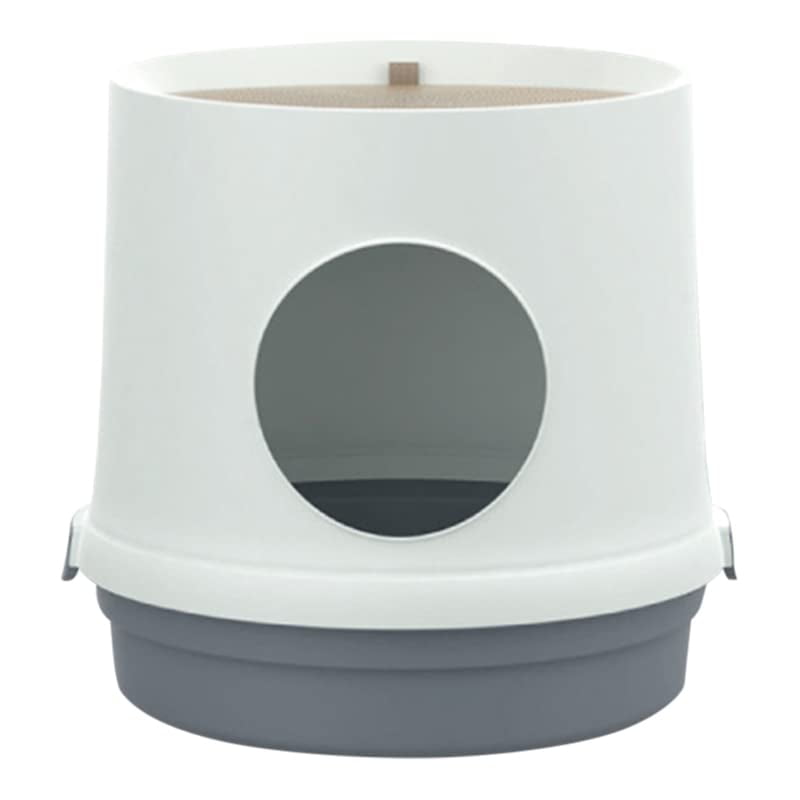 Litter Box with and Scratcher, Litter Trapper Mat, White&Gray