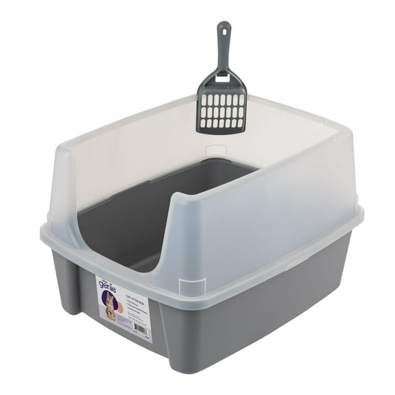Litter Genie Cat Litter Box with Scatter Shield and Scoop, High Sided Cat Litter Pan