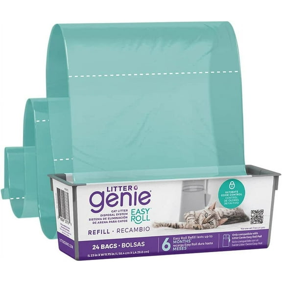 Litter Genie Easy Roll Refill, Cat Litter Disposal System, Ultimate Odor Control, 1 Refill, 24 Bags