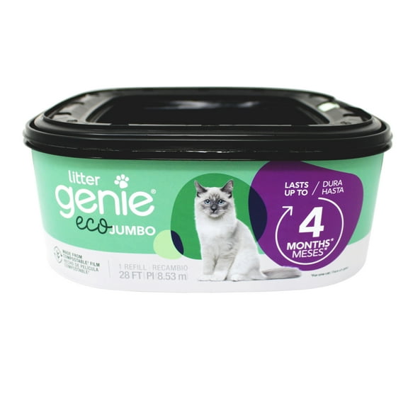 Litter Genie Cat Litter Disposal System, Eco Jumbo Compostable film, Lasts up to 4 Months, 28 ft