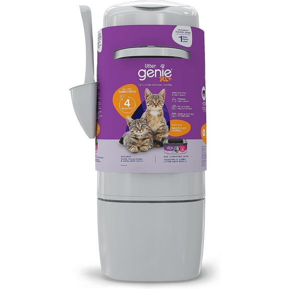 Litter Genie XL+ Cat Litter Disposal System for Ultimate Odor Control, with One New Jumbo Refill