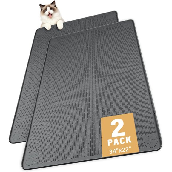 Litter Mat, 2 Pack Large 34" x 22" Mat Litter Trapping Mat for Scatter Control, Soft Kitty Paws, Easy to Clean (Dark Grey)