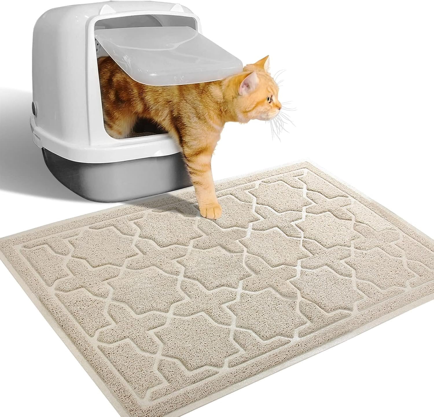 Litter Mat, 24"x20" Litter Mat with Litter Lock Mesh, Soft  Litter Mat Litter Trapping Mat, Easy to Clean, Non-Slip, Water Resistant, Litter Free Floors, Beige
