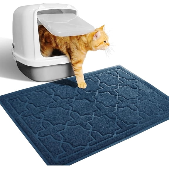 Litter Mat, 24"x20" Litter Mat with Litter Lock Mesh, Soft Litter Mat Litter Trapping Mat, Easy to Clean, Non-Slip, Water Resistant, Litter Free Floors, Dark Blue