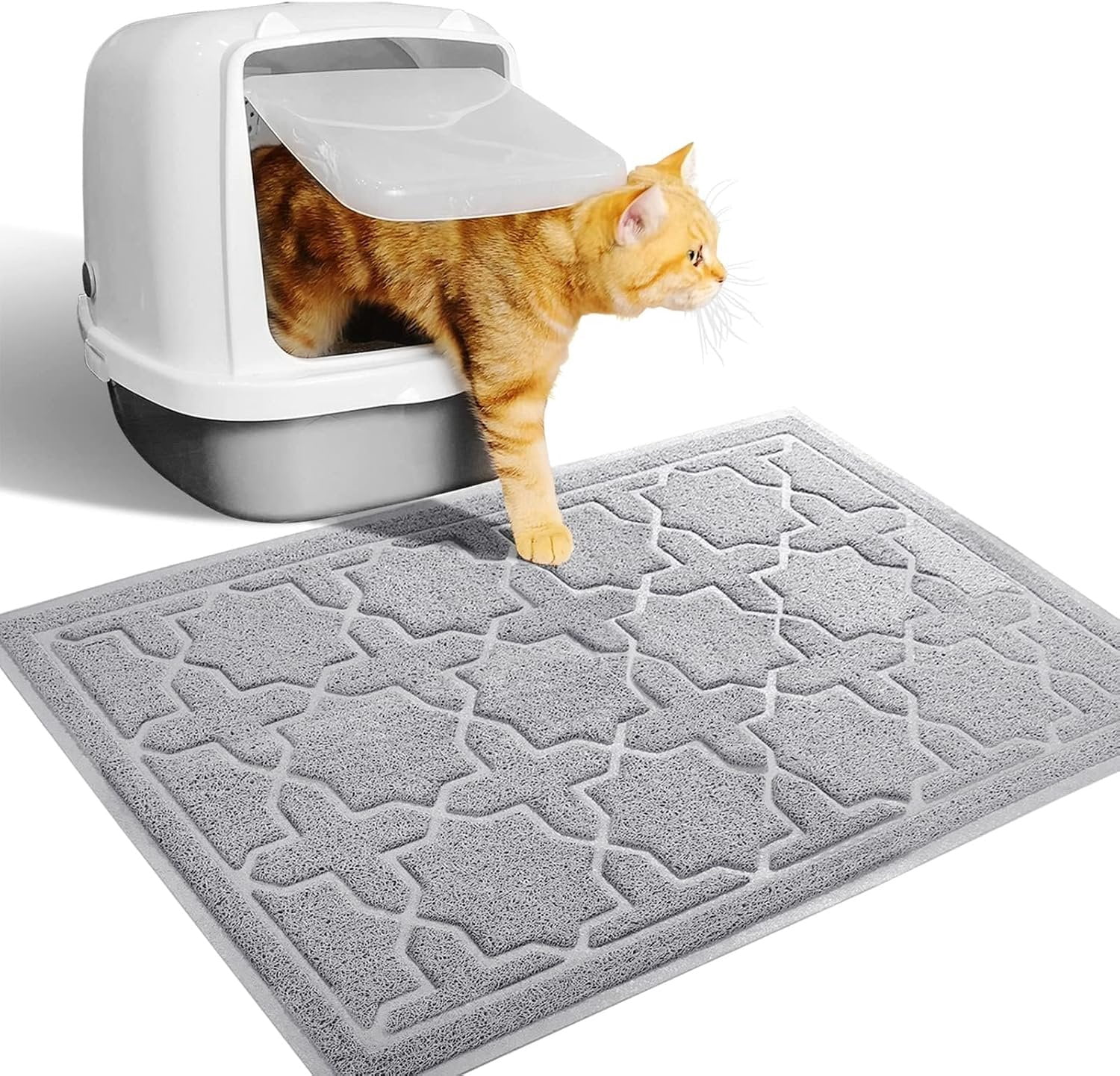 Litter Mat, 24"x20" Litter Mat with Litter Lock Mesh, Soft  Litter Mat Litter Trapping Mat, Easy to Clean, Non-Slip, Water Resistant, Litter Free Floors, Grey