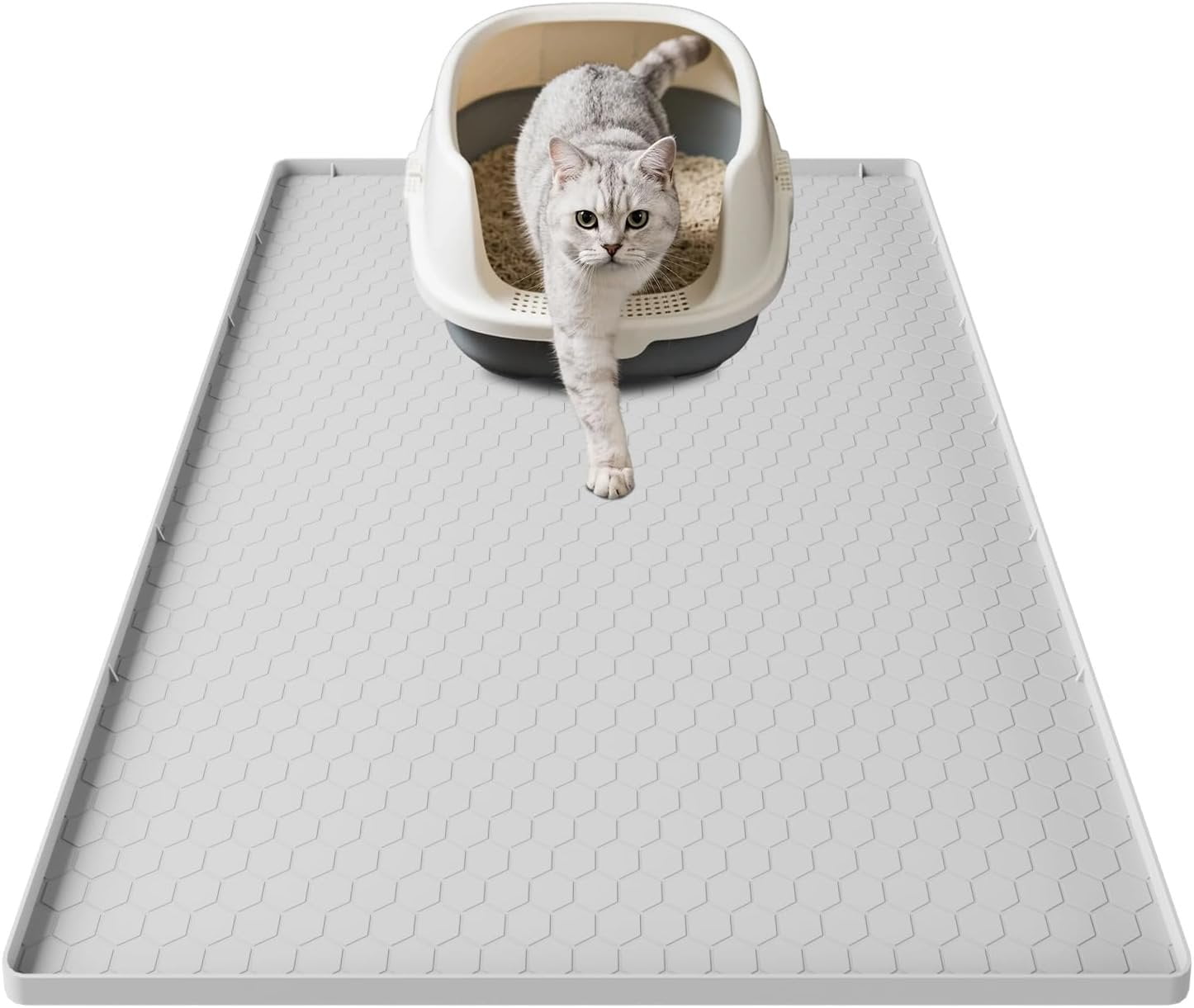 Litter Mat, 34" X 22" Large  Mat Kitty Litter Trapping Mat,  Litter Box Mat, Soft  Kitty Paws, -Proof, Non-Slip Kitty Litter Mat for Floor(Light Gray)