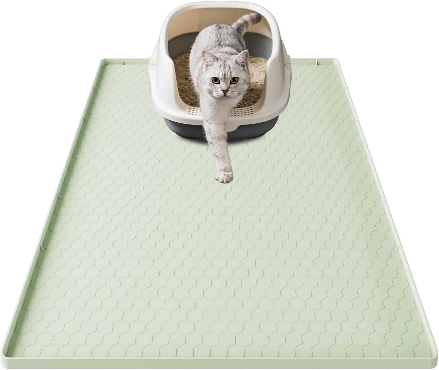 Litter Mat, 34" X 22" Large  Mat  Litter Trapping Mat,  Litter Box Mat, Soft  Kitty Paws, -Proof, Easy to Clean, Non-Slip Kitty Litter Mat for Floor(Green)