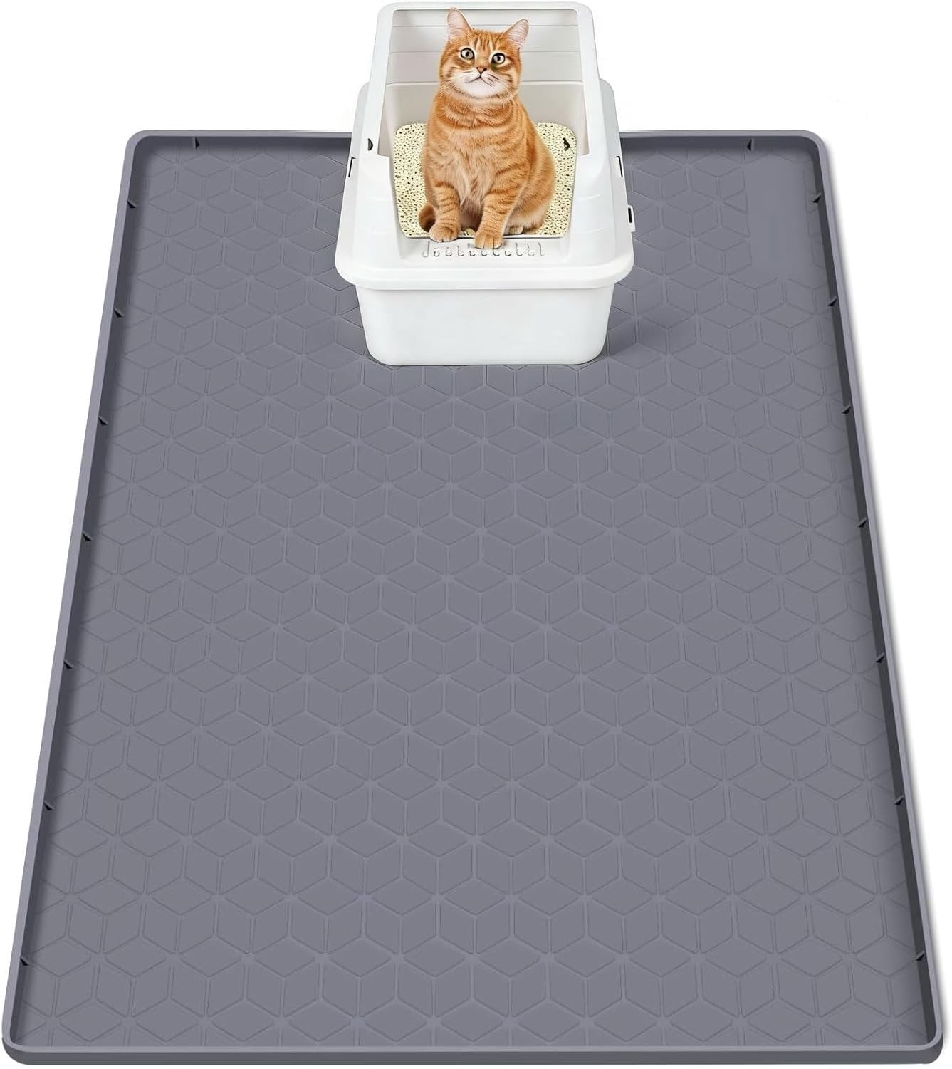 Litter Mat 34x22 Inch, Large  Litter Box Mat for Floor Protection,  & Non-Slip, Soft for  Paws, Easy to Clean, Leak-Proof Edge, Gray