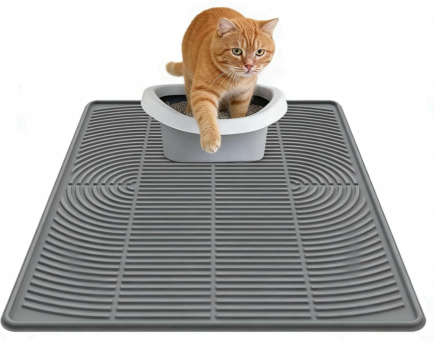 Litter Mat for Litter Box, 40x28 Inch   Litter Trapping Mat,  & Non-Slip Floor Protector, Soft  Kitty Paws, Easy to Clean & Durable, Gray