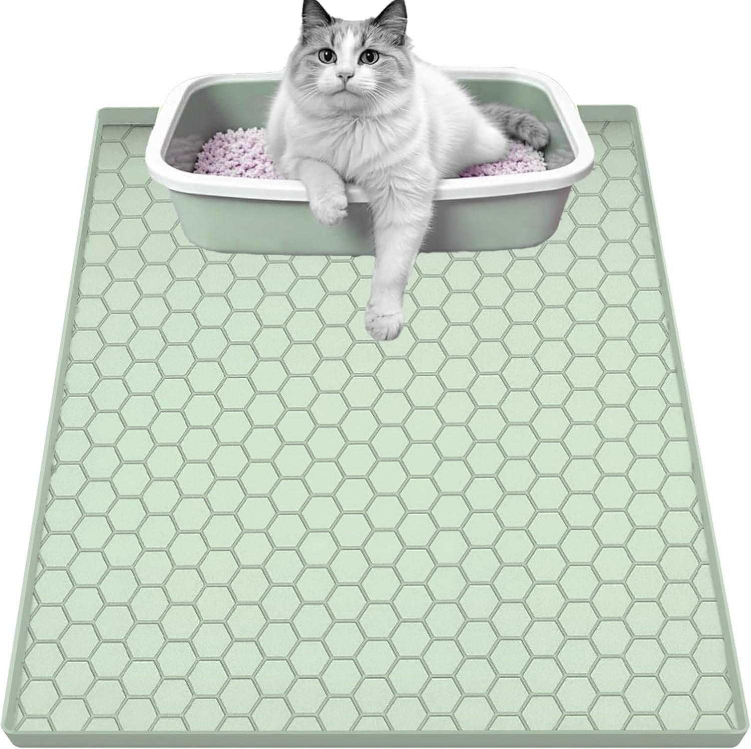 Litter Mat for Litter Box,  Large  Litter Trapping Mat - 28x19 in,  & Non-Slip, Durable & Easy Clean, Green