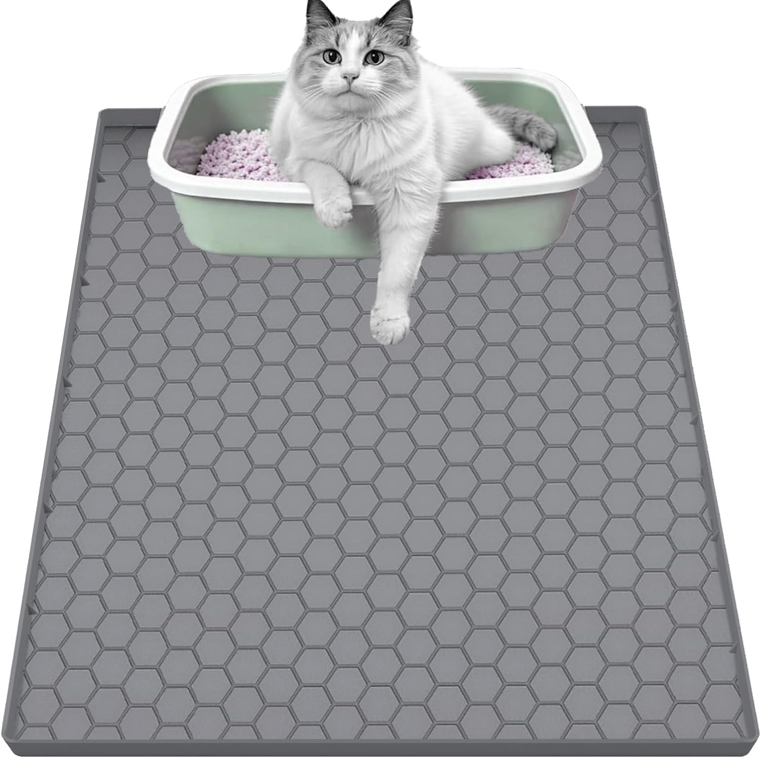 Litter Mat for Litter Box,  Large  Litter Trapping Mat - 28x19 in,  & Non-Slip, Durable & Easy Clean, Grey