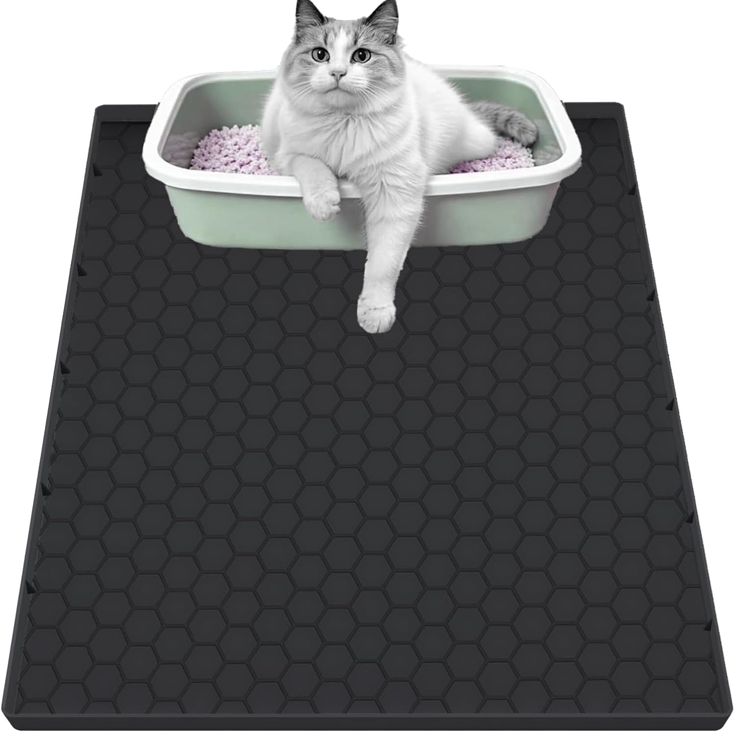 Litter Mat for Litter Box,  Large  Litter Trapping Mat - 37x22 in,  & Non-Slip, Durable & Easy Clean, Black