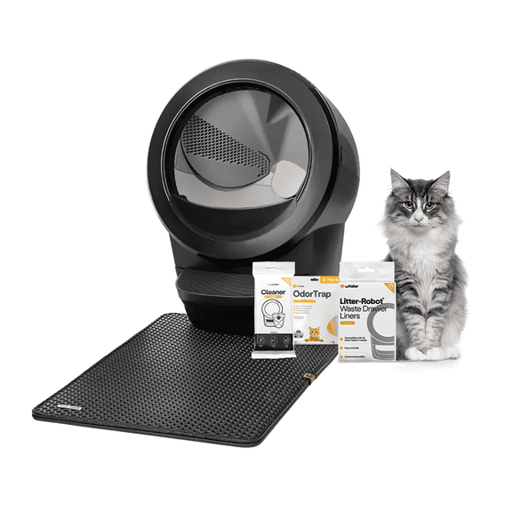 Whisker Litter-Robot 4 Core Bundle, Self-Cleaning Cat Litter Box with Accessories, Black