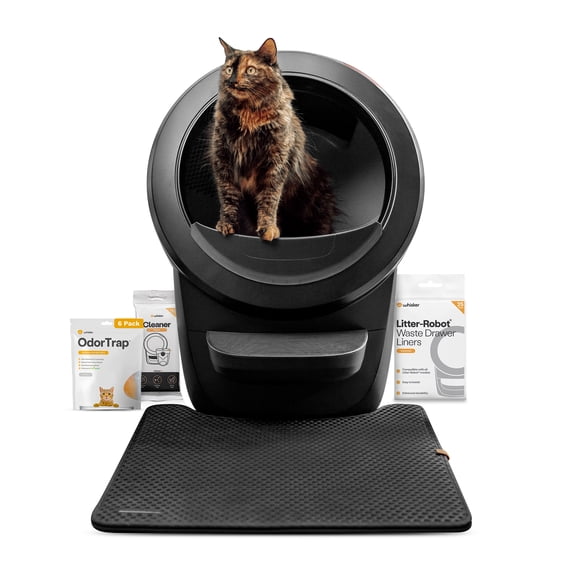 Whisker Litter-Robot 4 Core Bundle, Self-Cleaning Cat Litter Box with Accessories, Black