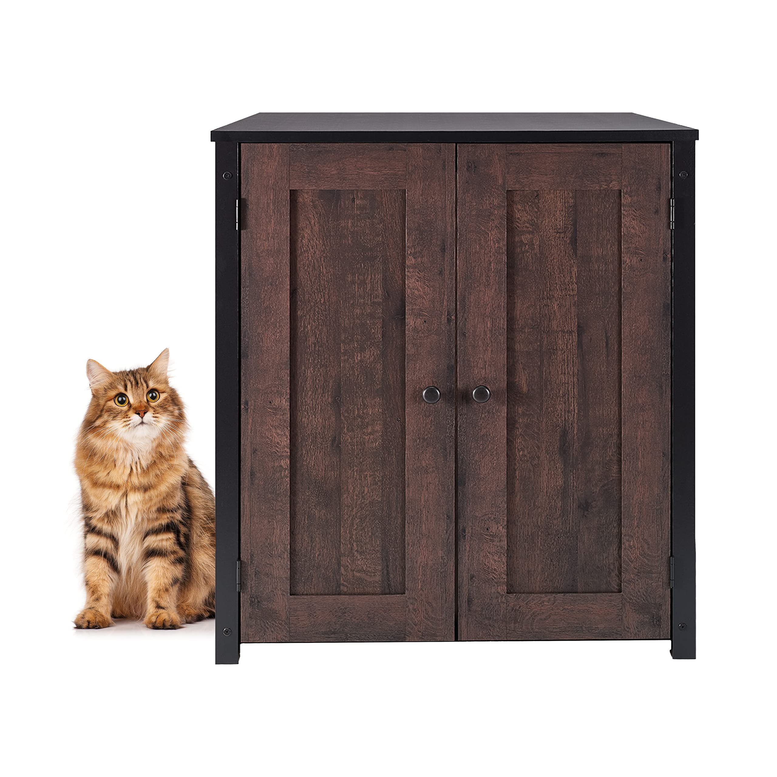 Coffee Oak Finish Cat Litter Box Enclosure Cabinet