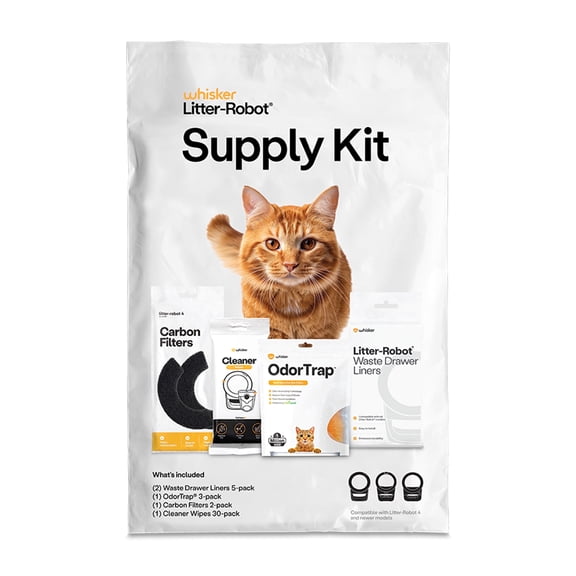 Litter-Robot Supply Kit by Whisker - Includes 30 Cleaner Wipes, 10 Waste Drawer Liners, 3 OdorTrap Refill Packs, & 2 Carbon Filters for use with Litter-Robot, the Self-Cleaning Cat Litter Box