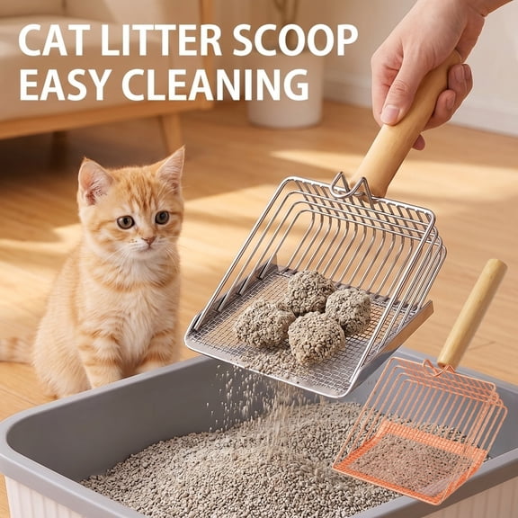 Litter Scoop, Stainless Steel Litter Scoop, Sieve Fine Mesh Stainless Steel, Metal Cat Litter Scoop, 11X5 Inch 2-In-1 Gold Kitty Litter Sifter Compatible with Tofu Cat Litter,