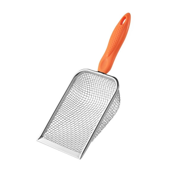 Litter Scooper,Cat Litter Scoop,Metal Cat Litter Scoop,Portable Garden Sieve With Stainless Steel Handle For Garden Planting Compost and Sand Screening Tool(Orange 11*4in)