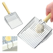 Litter Scooper,Metal Cat Litter Scoop,Metal Litter, Stainless Steel Sand Substrate Shovel Fine Mesh, Non-Stick Fast Sifting Litter,Litter Cleaner with Holder(1pc 10.6*5.5in)