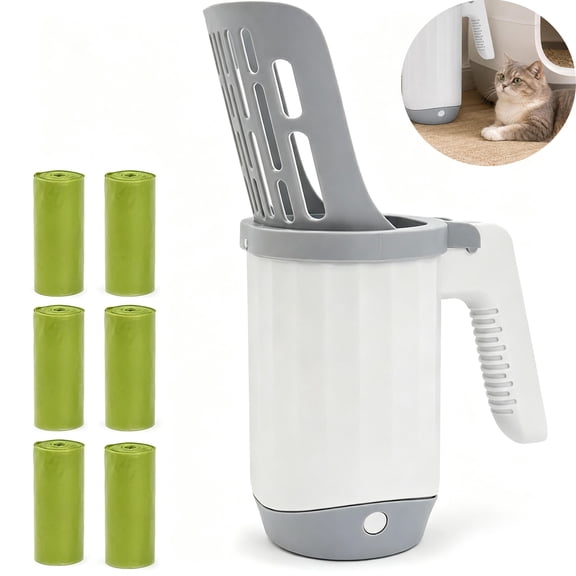 Litter Scooper with Bag,Portable Litter Sifter with Built-in Storage Bin,Lightweight Pet Cleaning Tool for Home