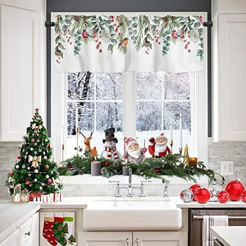Litter Star Christmas Cardinal Valance Kitchen Cafe Curtains Berry