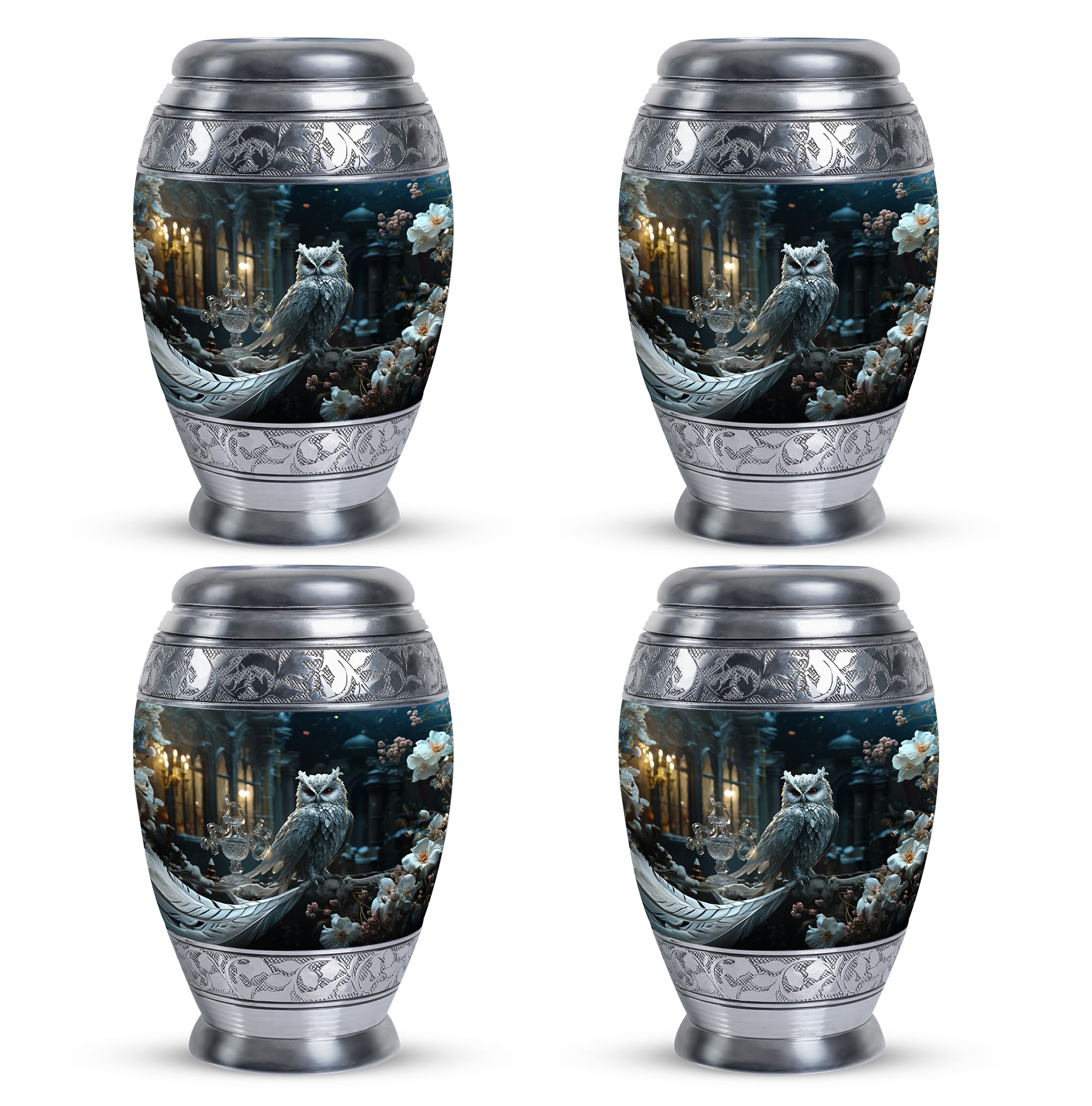 Litter White Owl Sitting Flower Memorial Urn For Human Ashes - Urns For Adults Men & Women - Ashes Urns Human Remains - Adult Urns For Human Ashes - Human Cremation Urns (Size - 3inch, 4Pcs)