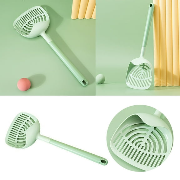 Litter for Cats Long Handled Fine Hole Poop Shovel High-Capacity Cat Lec Cleaner, Green