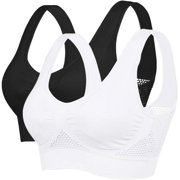 Litthing Womens Seamless Everyday Bra, Wire Free Sports Bra with Racerback, Medium Bra Padding, Removable Pads, Non-Wired No Buckle, Breathable Nylon Mesh Design, Yoga Plus Size - White, M
