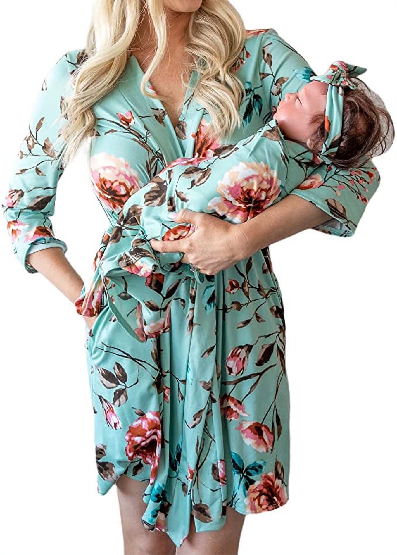 Little Adam and Eve Mommy and Me Robe and Baby Swaddle Set, Maternity