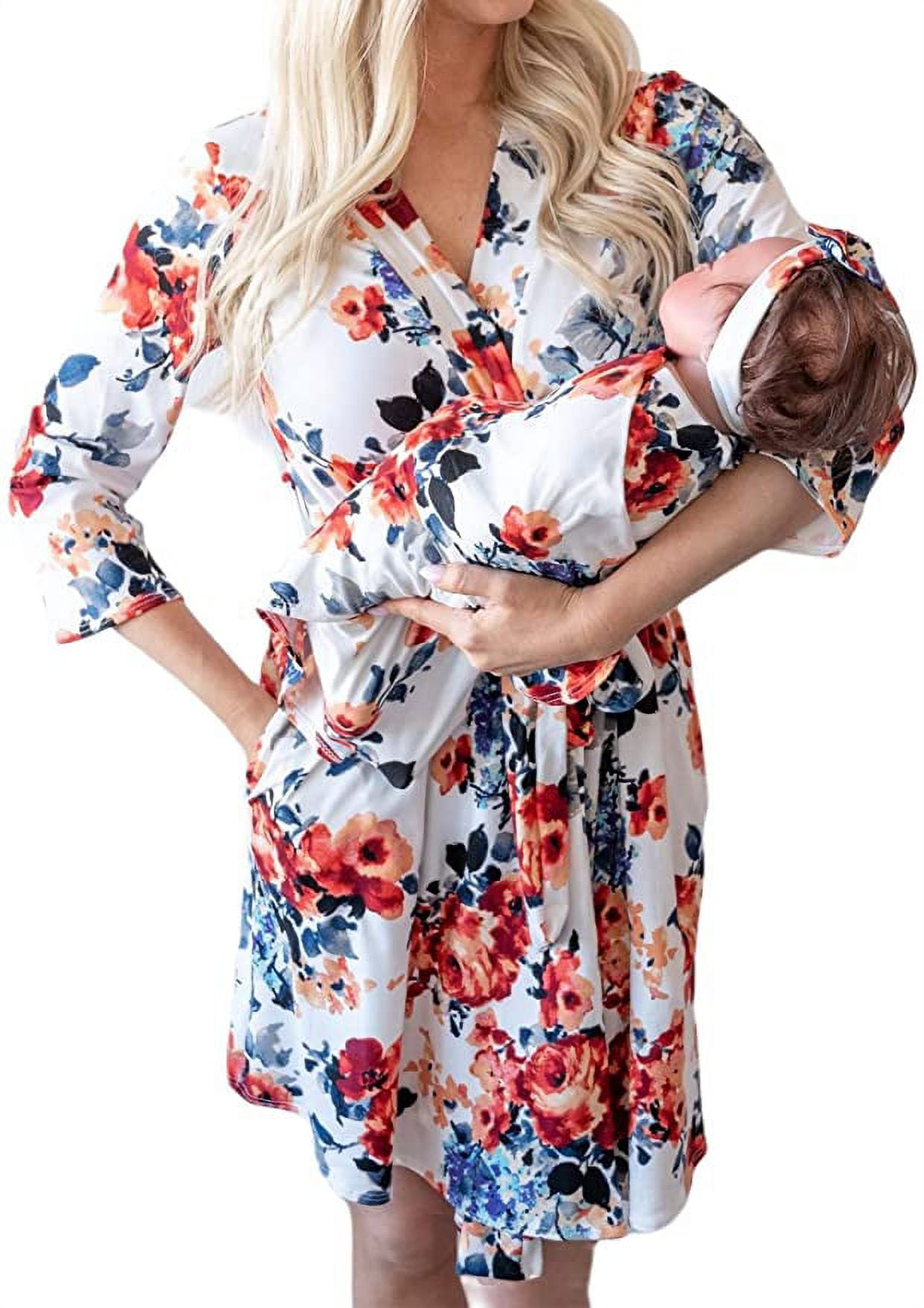 Little Adam and Eve Mommy and Me Robe and Baby Swaddle Set, Maternity