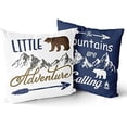 thumbnail image 1 of Little Adventure Throw Pillow Cover - The Mountains are Calling Navy Blue Pillow Case Arrow Campfire Bear Woodland Adventure Cushion Cover Decorative Square 18x18 Inch Pillowcase Set of 2, 1 of 7