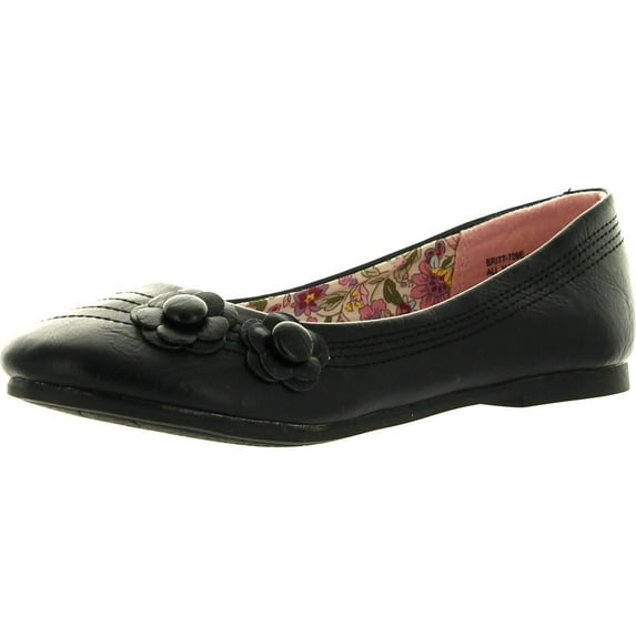 Little Angel Girls Britt-709E Leatherette Floral Velcro Mary Jane Strap Ballerina Flats