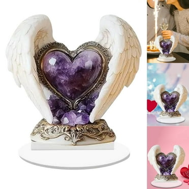 Little Angel Statue Figurine Valentine's Day 2D Acrylic Cherub Statue Angle Sculpture Angel Figurines Holding Love Statue For Memorial Shelf Home Desktop Decoration
