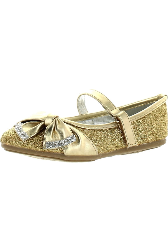 Teshi-729E Kid Girls Glittering Middle Strap Studed Dress Flats
