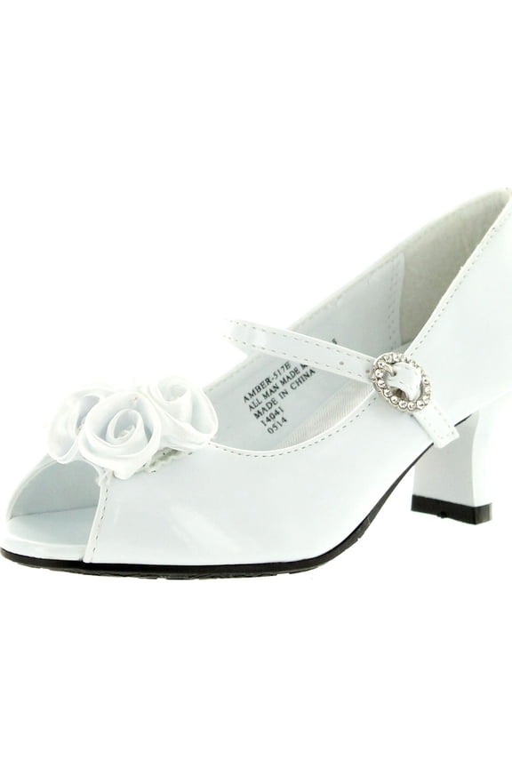 Womens Amber-517E Fabric Chiffon Floral Decor Peep Toe Mary Jane Kitty Heel Pump