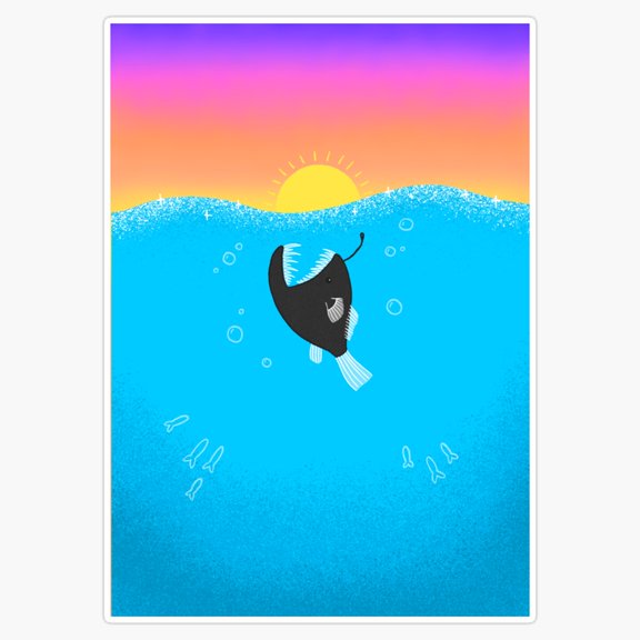 Little Angler Fish Deep Sea Abyssal Zone Mascot Vinyl Sticker