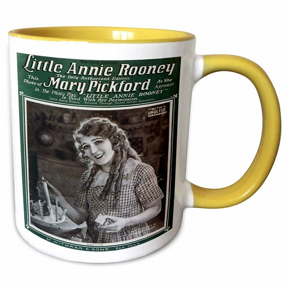 3drose, Little Annie Rooney Souvenir Edition Song Sheet Cover Photo of Mary Pickford, 11oz Two-tone Yellow Mug