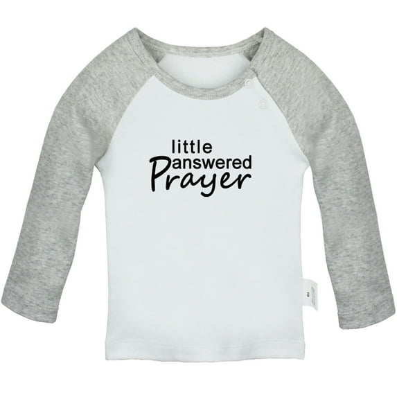 Little Answered Praye Funny T shirt For Baby, Newborn Babies T-shirts, Infant Tops, 0-24M Kids Graphic Tees Clothing (Long Gray Raglan T-shirt, 0-6 Months)