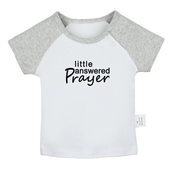 Little Answered Praye Funny T shirt For Baby, Newborn Babies T-shirts, Infant Tops, 0-24M Kids Graphic Tees Clothing (Short Gray Raglan T-shirt, 6-12 Months)